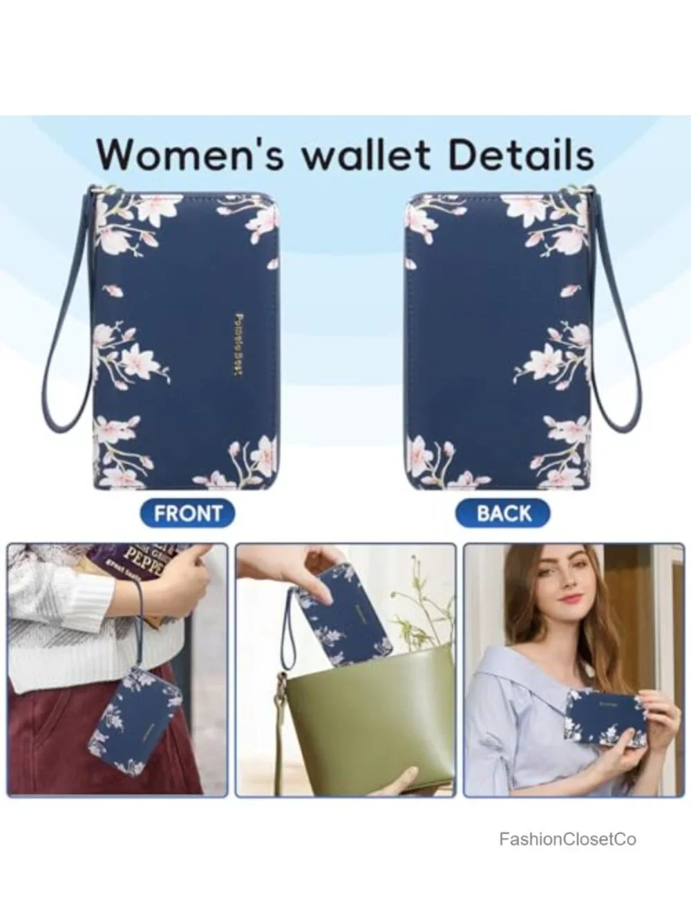 RFID Blocking Zipper Around PU Leather Wristlet Wallet